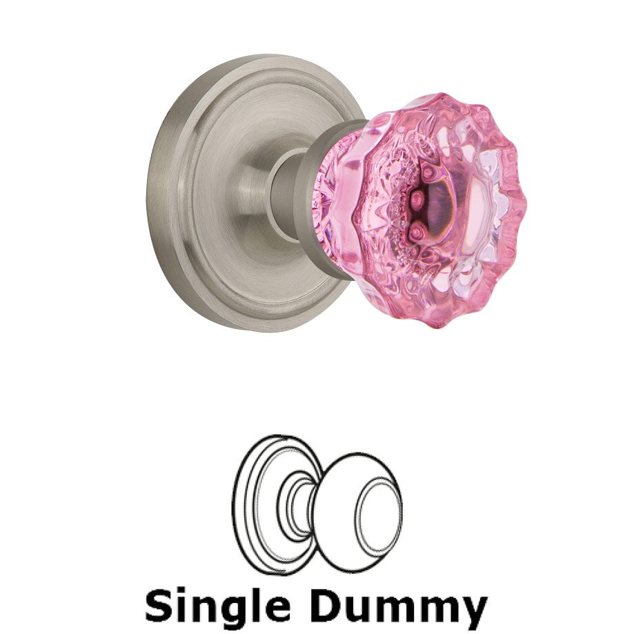 Single Dummy Classic Rose Crystal Pink Glass Door Knob in Satin Nickel