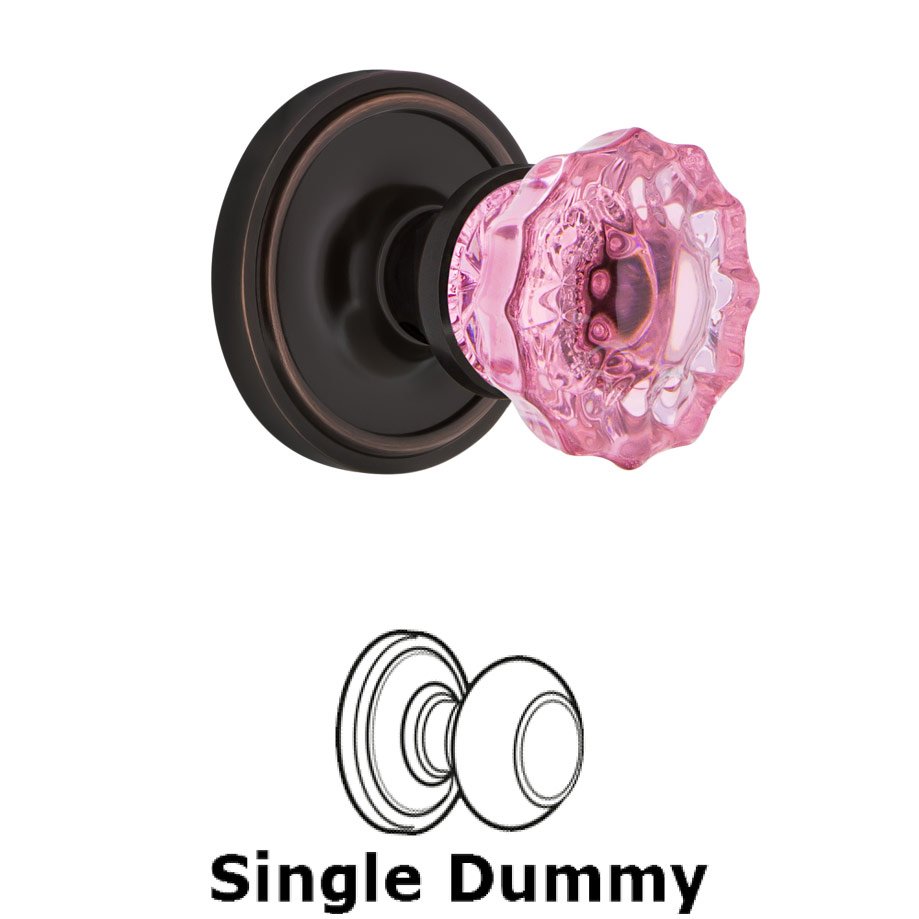 Single Dummy Classic Rose Crystal Pink Glass Door Knob in Timeless Bronze