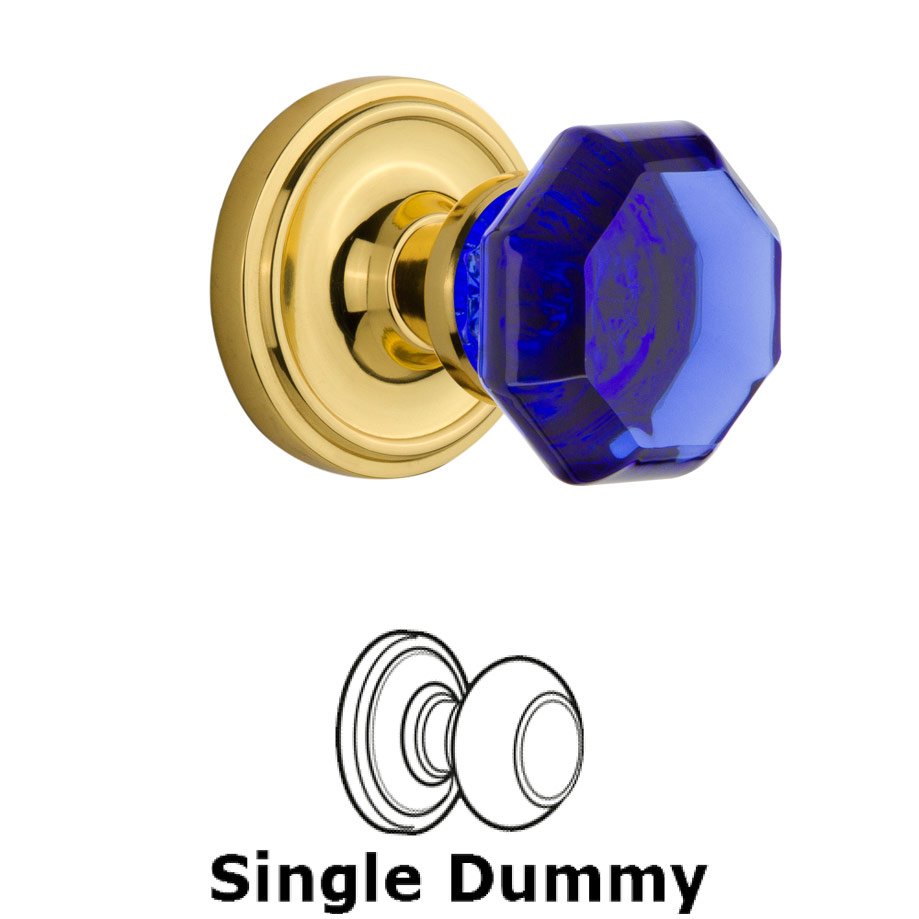Single Dummy Classic Rose Waldorf Cobalt Door Knob in Polished Brass