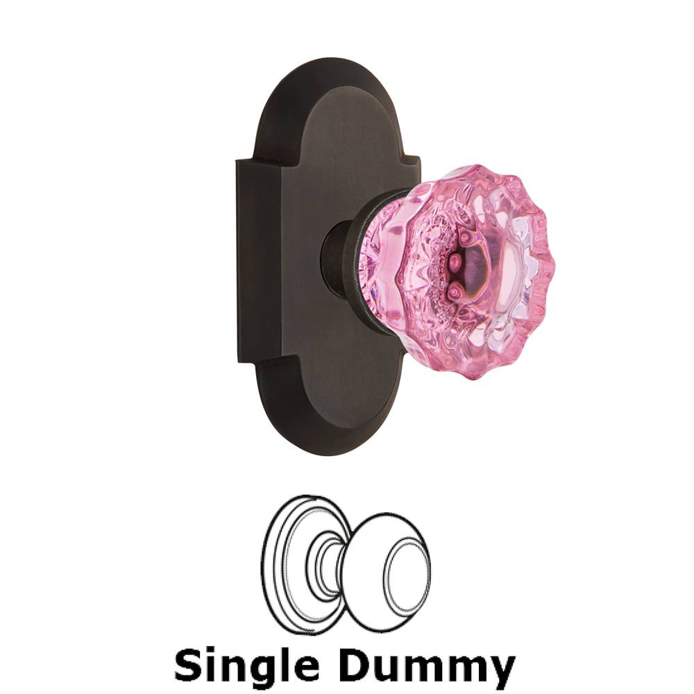 Nostalgic Warehouse - Single Dummy - Cottage Plate Crystal Pink Glass Door Knob in Oil-Rubbed Bronze
