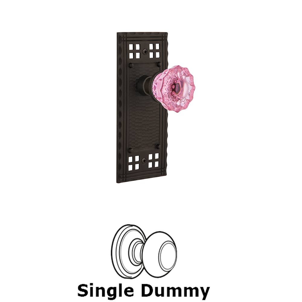 Nostalgic Warehouse - Single Dummy - Craftsman Plate Crystal Pink Glass Door Knob in Oil-Rubbed Bronze