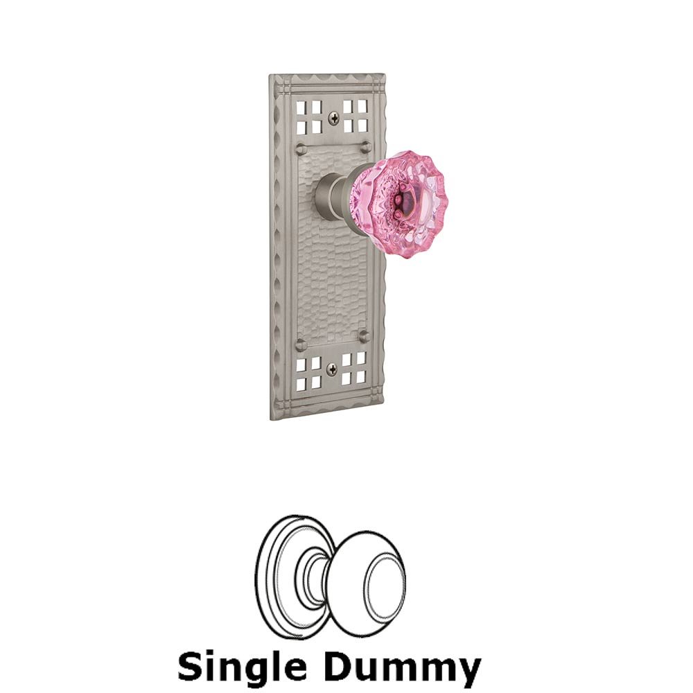 Nostalgic Warehouse - Single Dummy - Craftsman Plate Crystal Pink Glass Door Knob in Satin Nickel