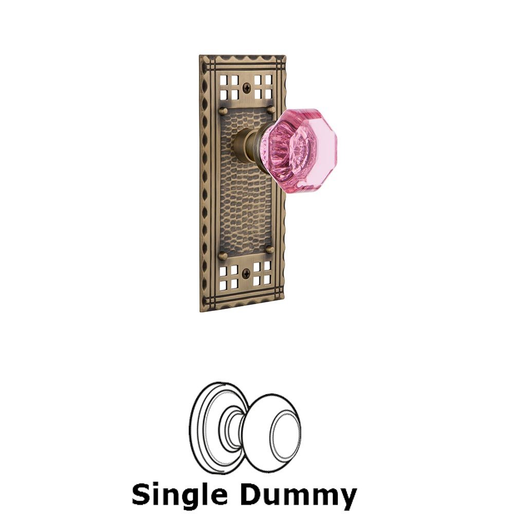 Nostalgic Warehouse - Single Dummy - Craftsman Plate Waldorf Pink Door Knob in Antique Brass