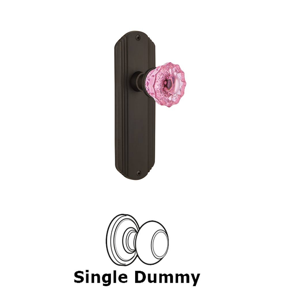 Nostalgic Warehouse - Single Dummy - Deco Plate Crystal Pink Glass Door Knob in Oil-Rubbed Bronze