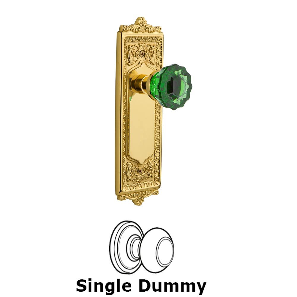 Nostalgic Warehouse - Single Dummy - Egg & Dart Plate Crystal Emerald Glass Door Knob in Polished Brass
