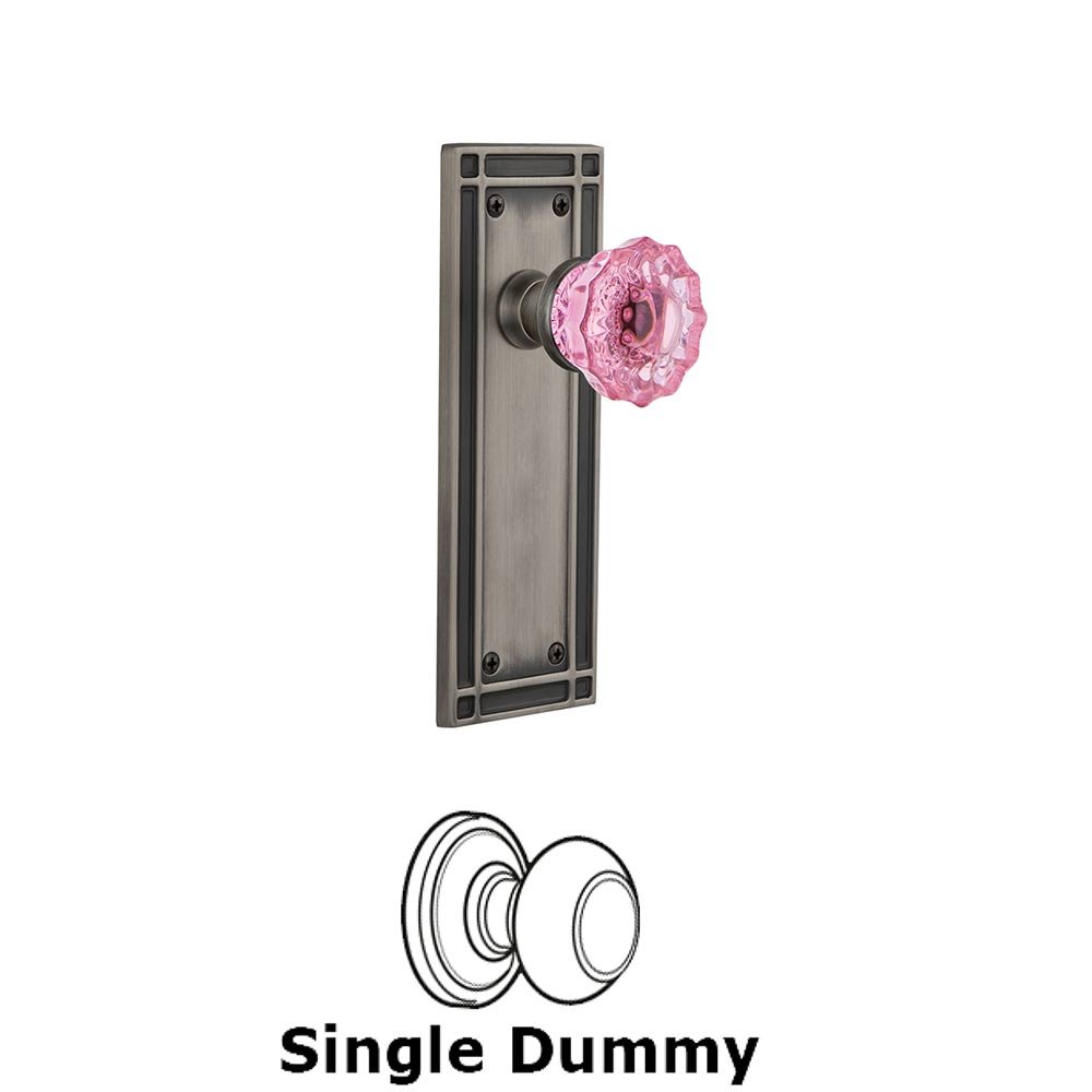 Nostalgic Warehouse - Single Dummy - Mission Plate Crystal Pink Glass Door Knob in Antique Pewter