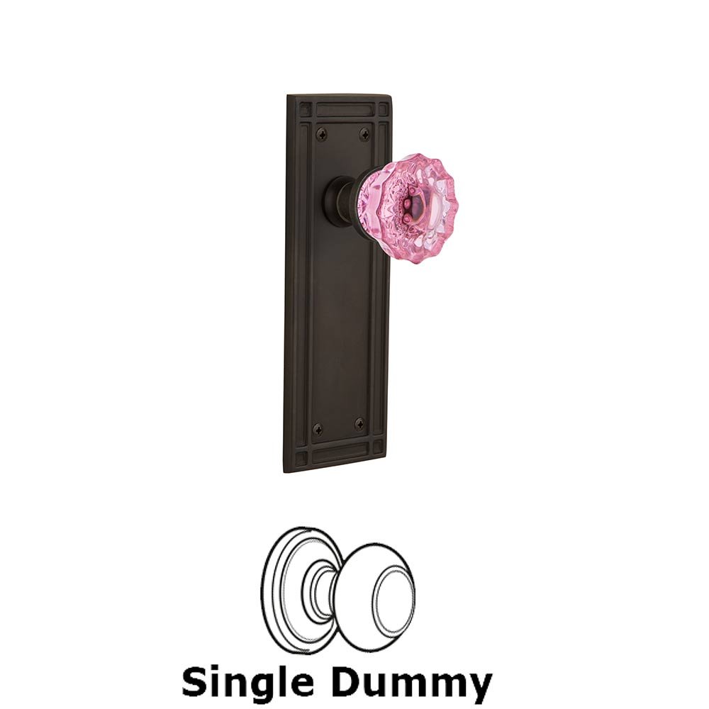 Nostalgic Warehouse - Single Dummy - Mission Plate Crystal Pink Glass Door Knob in Oil-Rubbed Bronze