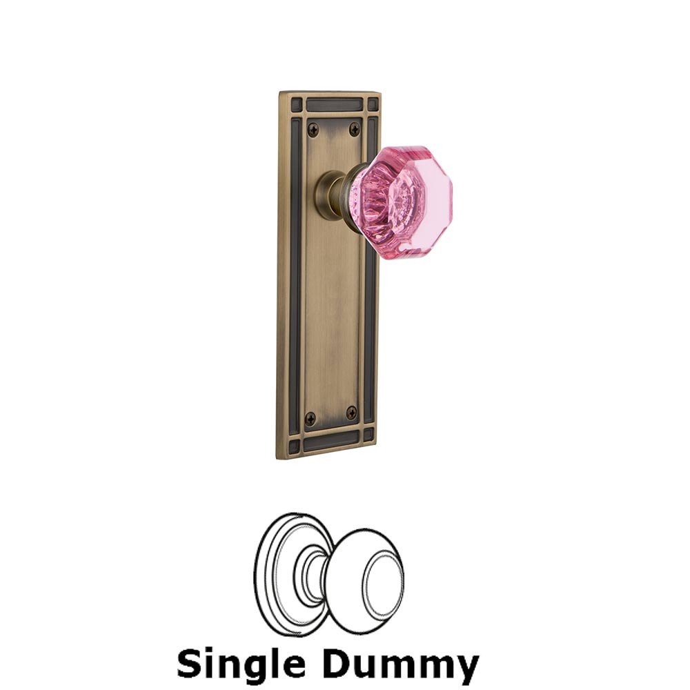 Nostalgic Warehouse - Single Dummy - Mission Plate Waldorf Pink Door Knob in Antique Brass