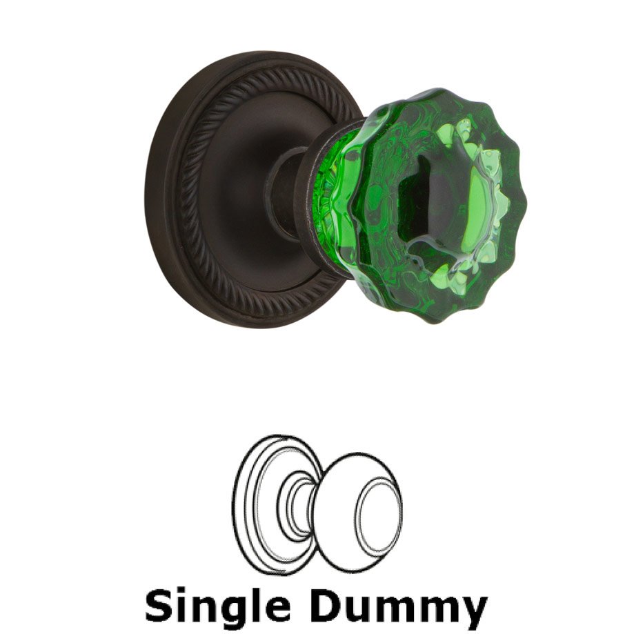 Nostalgic Warehouse - Single Dummy - Rope Rose Crystal Emerald Glass Door Knob in Oil-Rubbed Bronze