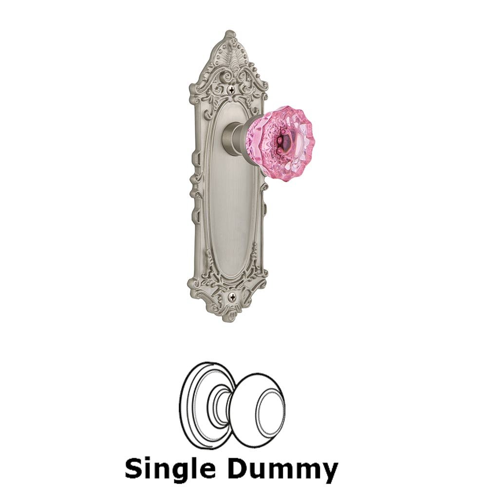 Nostalgic Warehouse - Single Dummy - Victorian Plate Crystal Pink Glass Door Knob in Satin Nickel