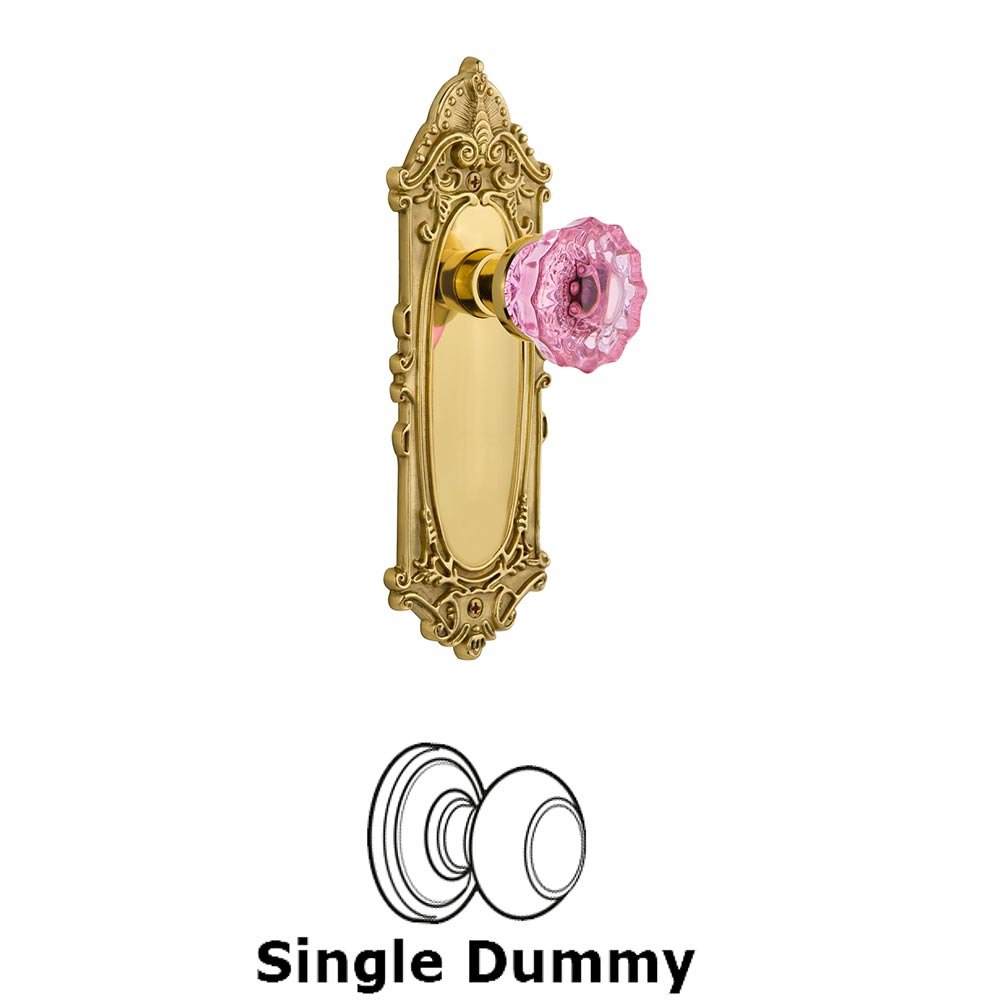 Nostalgic Warehouse - Single Dummy - Victorian Plate Crystal Pink Glass Door Knob in Unlaquered Brass