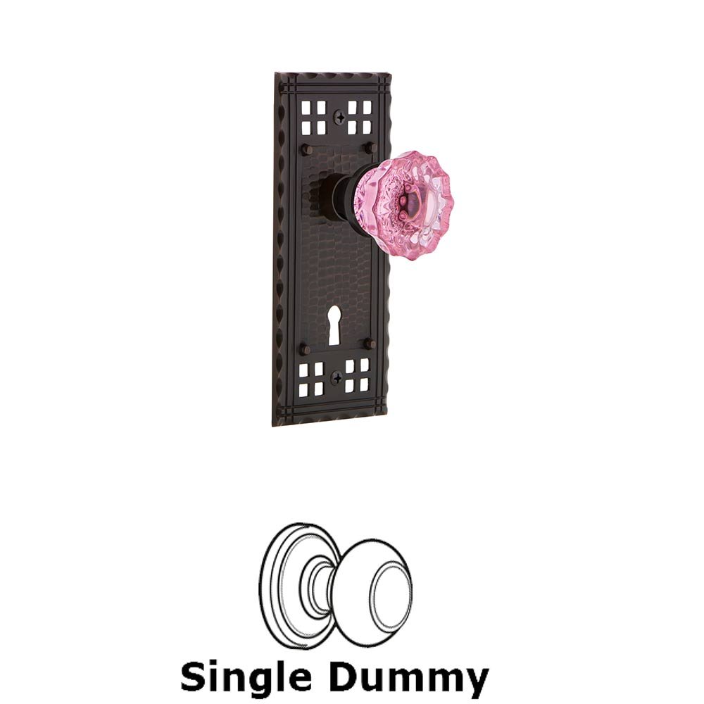 Nostalgic Warehouse - Single Dummy - Craftsman Plate with Keyhole Crystal Pink Glass Door Knob in Timeless Bronze