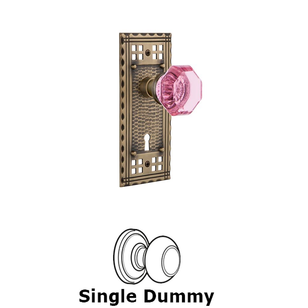 Nostalgic Warehouse - Single Dummy - Craftsman Plate with Keyhole Waldorf Pink Door Knob in Antique Brass