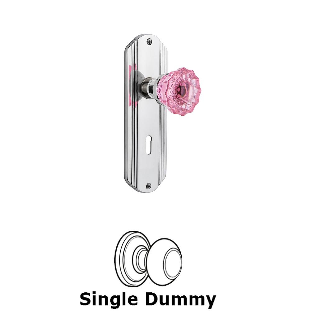 Nostalgic Warehouse - Single Dummy - Deco Plate with Keyhole Crystal Pink Glass Door Knob in Bright Chrome
