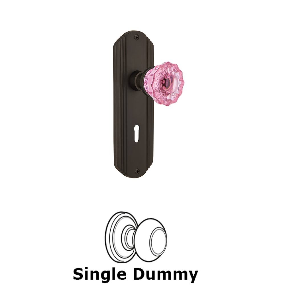 Nostalgic Warehouse - Single Dummy - Deco Plate with Keyhole Crystal Pink Glass Door Knob in Oil-Rubbed Bronze