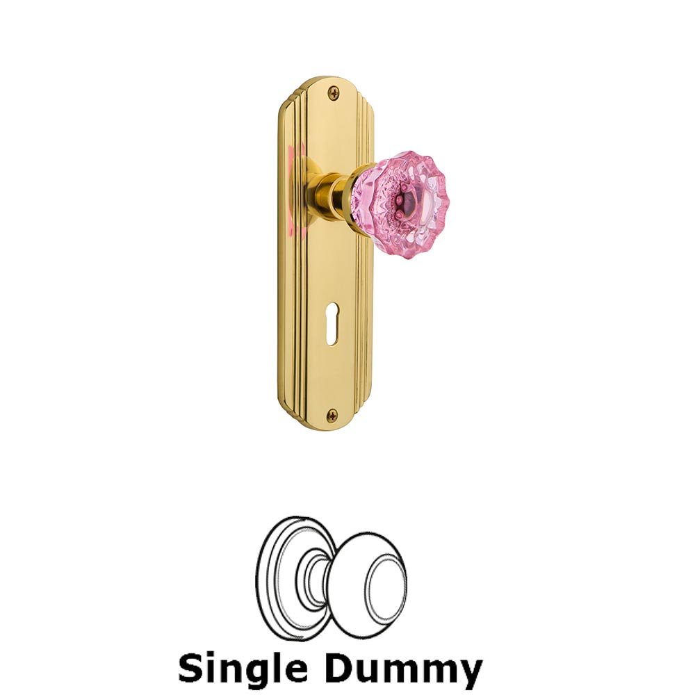 Nostalgic Warehouse - Single Dummy - Deco Plate with Keyhole Crystal Pink Glass Door Knob in Polished Brass