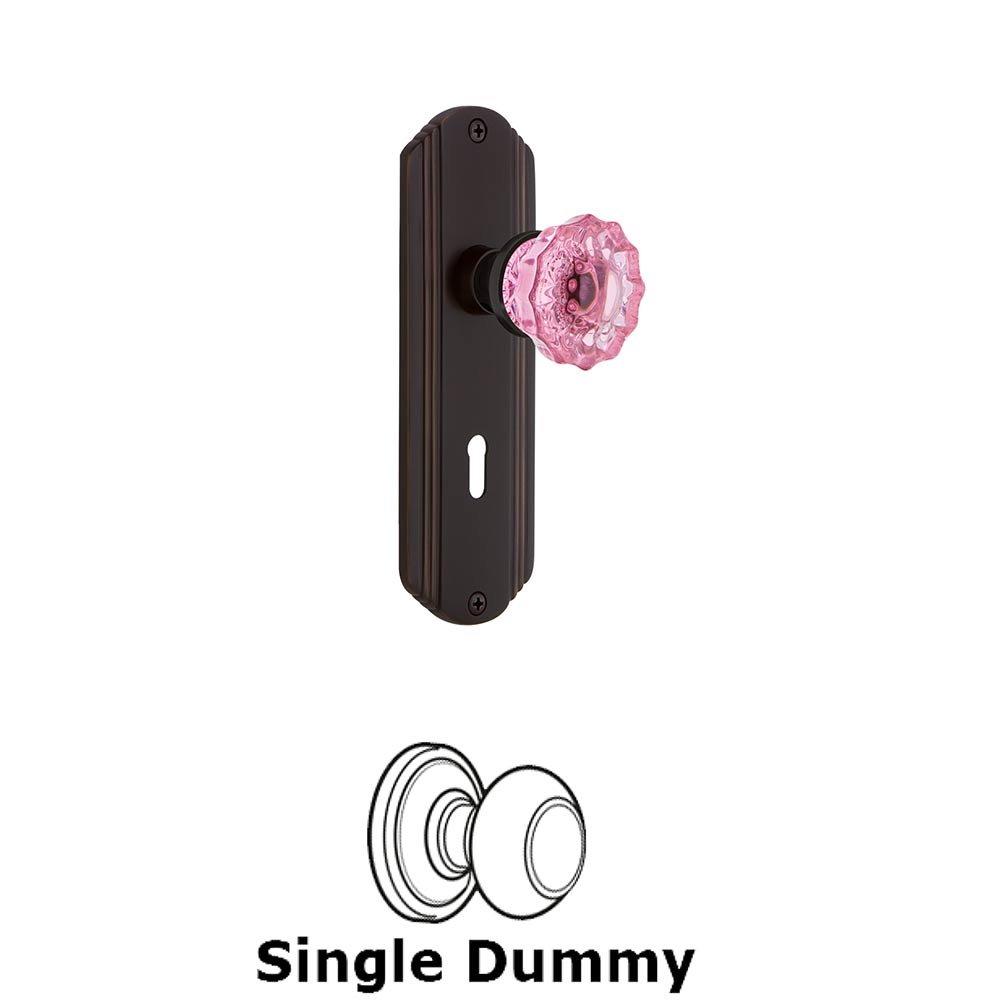 Nostalgic Warehouse - Single Dummy - Deco Plate with Keyhole Crystal Pink Glass Door Knob in Timeless Bronze