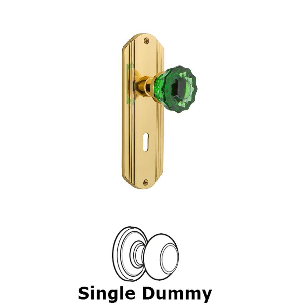Nostalgic Warehouse - Single Dummy - Deco Plate with Keyhole Crystal Emerald Glass Door Knob in Unlaquered Brass