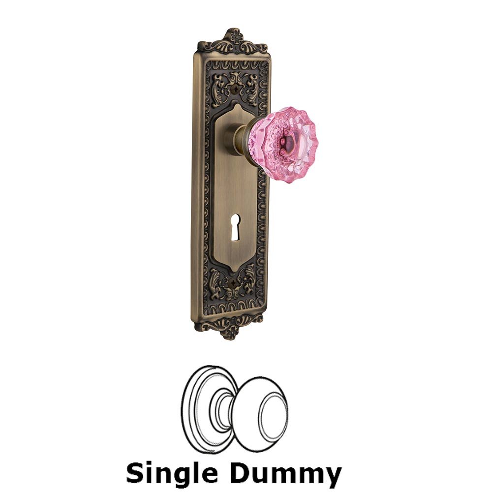Nostalgic Warehouse - Single Dummy - Egg & Dart Plate with Keyhole Crystal Pink Glass Door Knob in Antique Brass