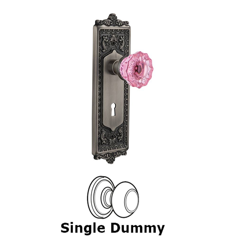 Nostalgic Warehouse - Single Dummy - Egg & Dart Plate with Keyhole Crystal Pink Glass Door Knob in Antique Pewter