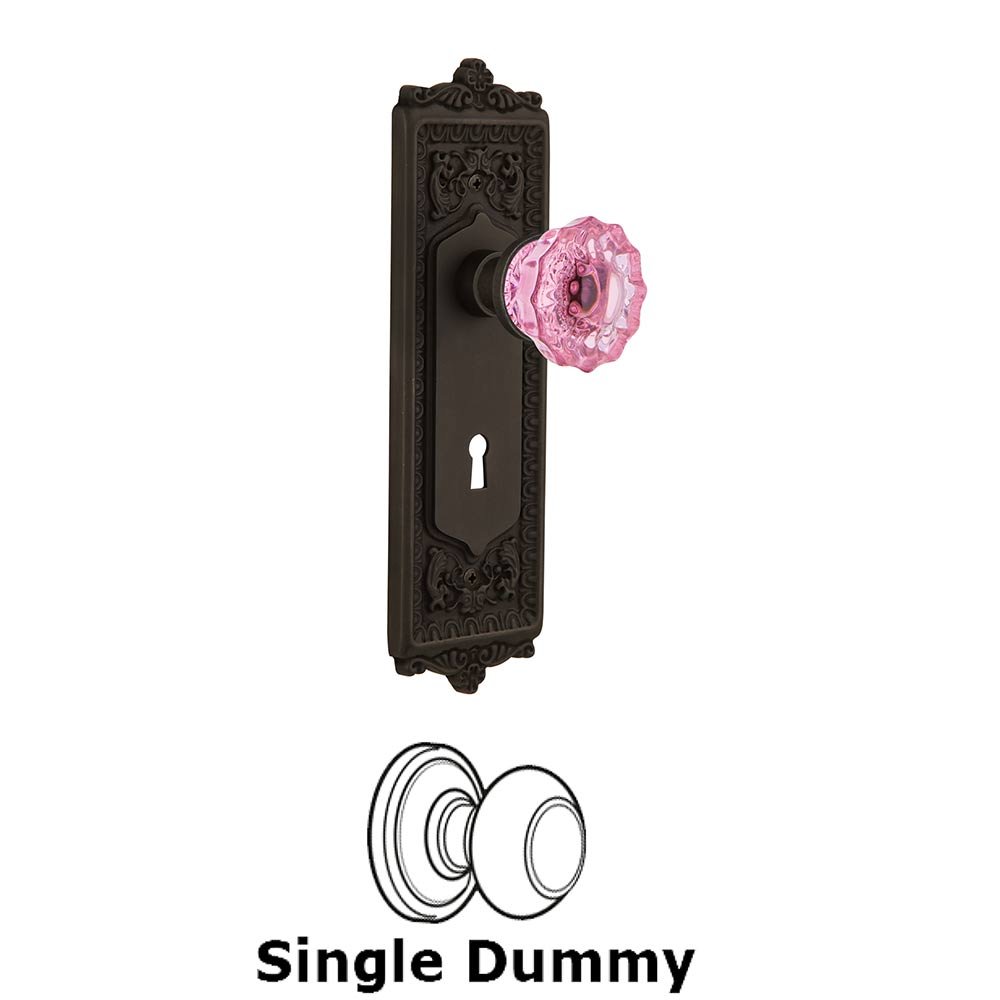 Nostalgic Warehouse - Single Dummy - Egg & Dart Plate with Keyhole Crystal Pink Glass Door Knob in Oil-Rubbed Bronze