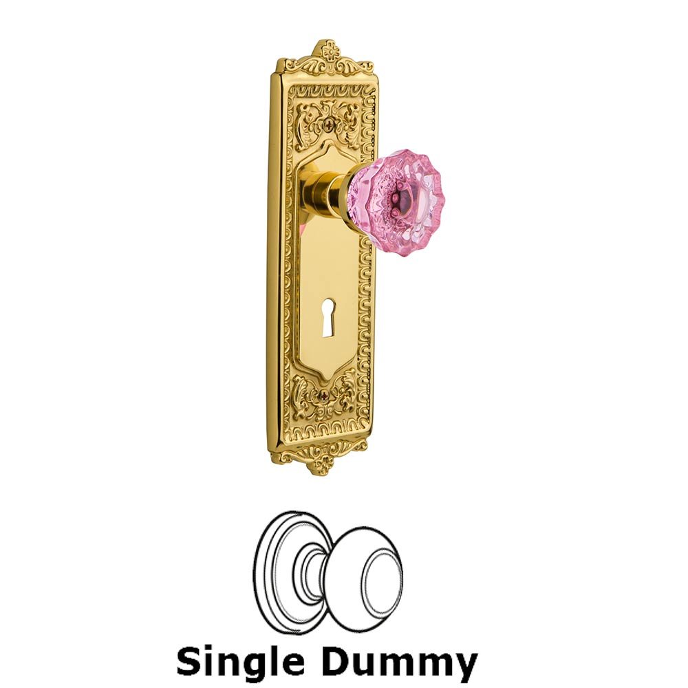 Nostalgic Warehouse - Single Dummy - Egg & Dart Plate with Keyhole Crystal Pink Glass Door Knob in Polished Brass