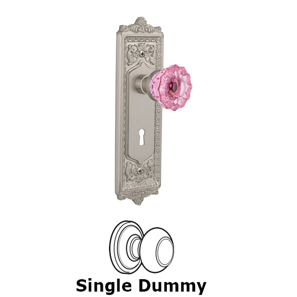 Nostalgic Warehouse - Single Dummy - Egg & Dart Plate with Keyhole Crystal Pink Glass Door Knob in Satin Nickel