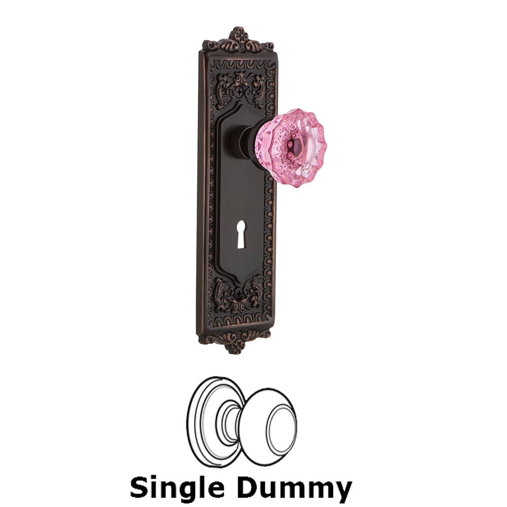 Nostalgic Warehouse - Single Dummy - Egg & Dart Plate with Keyhole Crystal Pink Glass Door Knob in Timeless Bronze