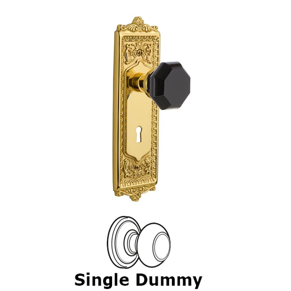 Nostalgic Warehouse - Single Dummy - Egg & Dart Plate with Keyhole Waldorf Black Door Knob in Polished Brass