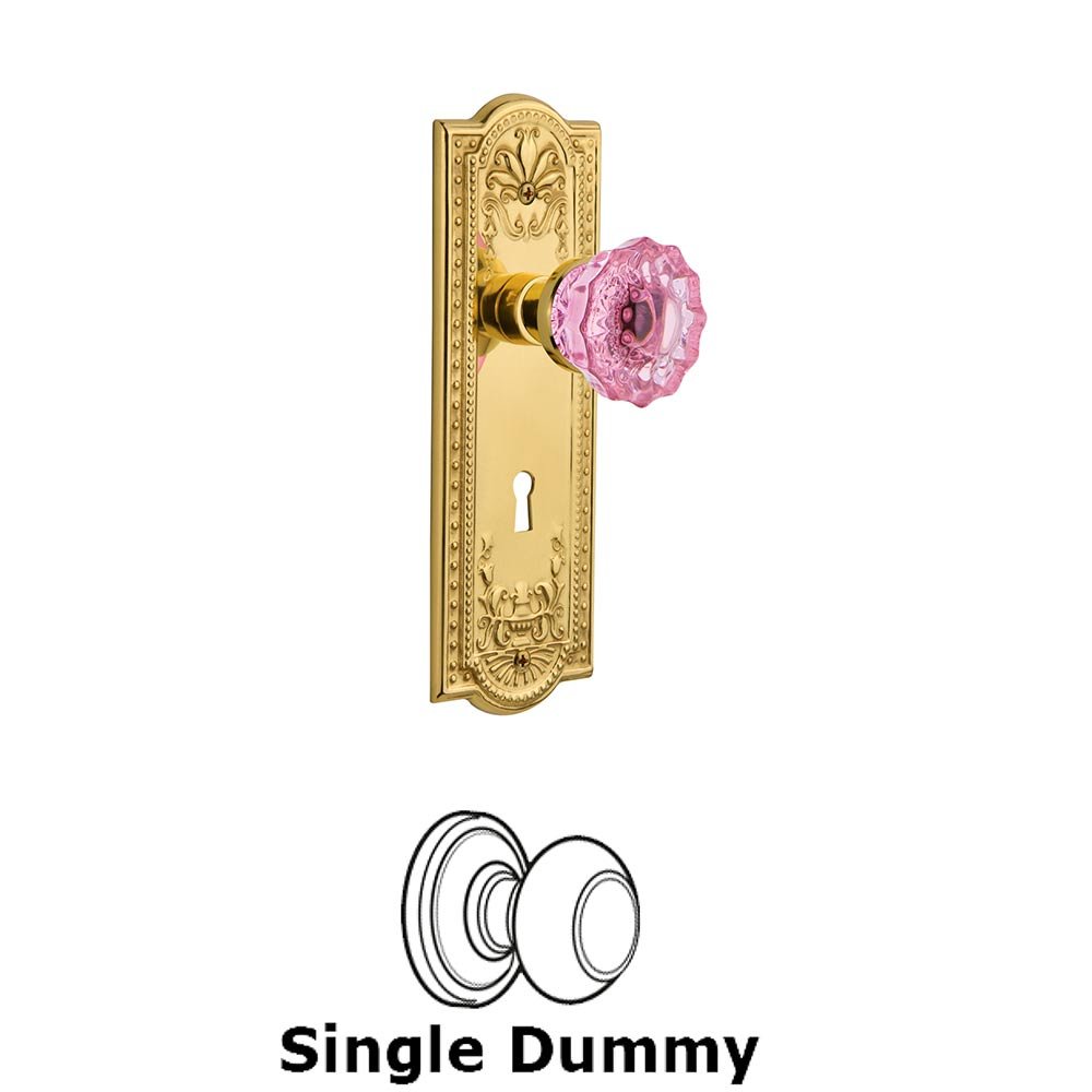Nostalgic Warehouse - Single Dummy - Meadows Plate with Keyhole Crystal Pink Glass Door Knob in Polished Brass