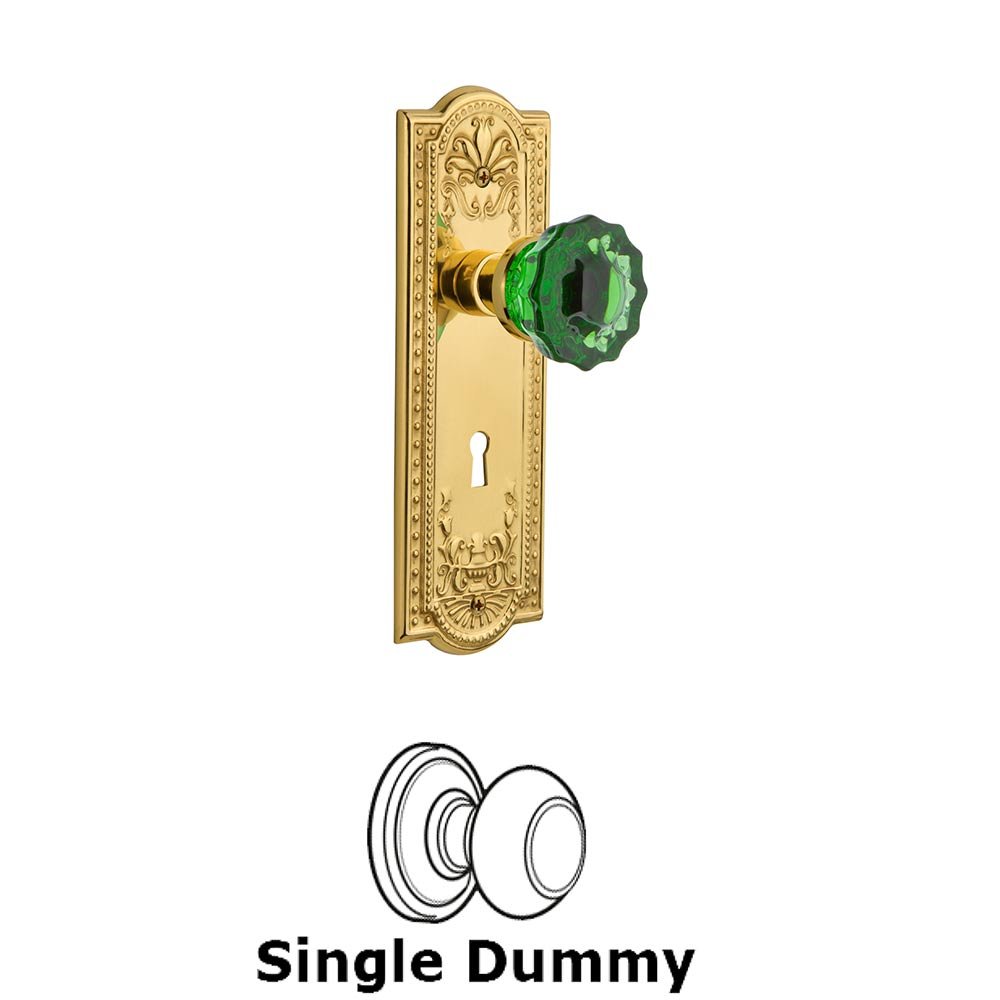 Nostalgic Warehouse - Single Dummy - Meadows Plate with Keyhole Crystal Emerald Glass Door Knob in Polished Brass