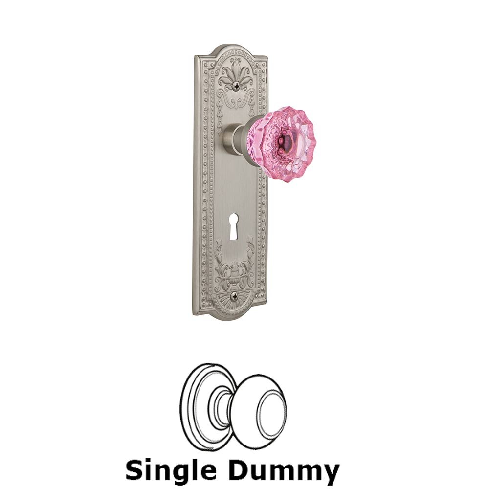 Nostalgic Warehouse - Single Dummy - Meadows Plate with Keyhole Crystal Pink Glass Door Knob in Satin Nickel