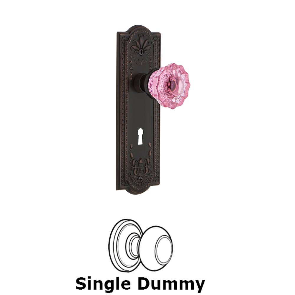 Nostalgic Warehouse - Single Dummy - Meadows Plate with Keyhole Crystal Pink Glass Door Knob in Timeless Bronze