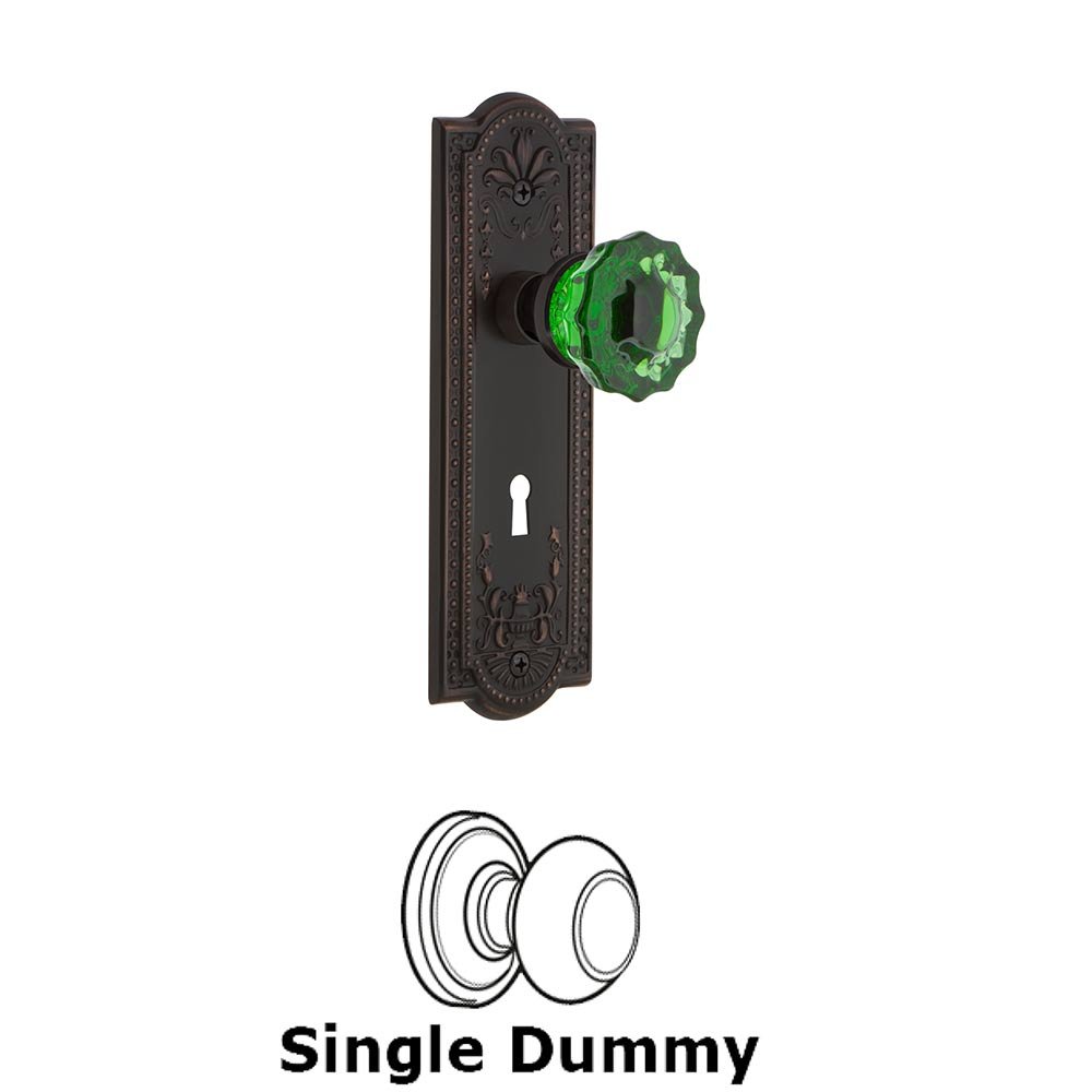 Nostalgic Warehouse - Single Dummy - Meadows Plate with Keyhole Crystal Emerald Glass Door Knob in Timeless Bronze
