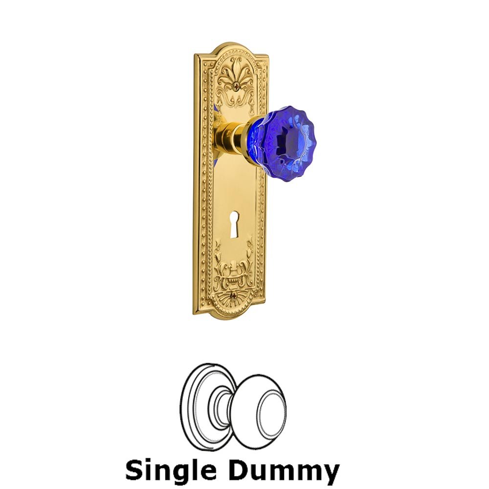Nostalgic Warehouse - Single Dummy - Meadows Plate with Keyhole Crystal Cobalt Glass Door Knob in Unlaquered Brass