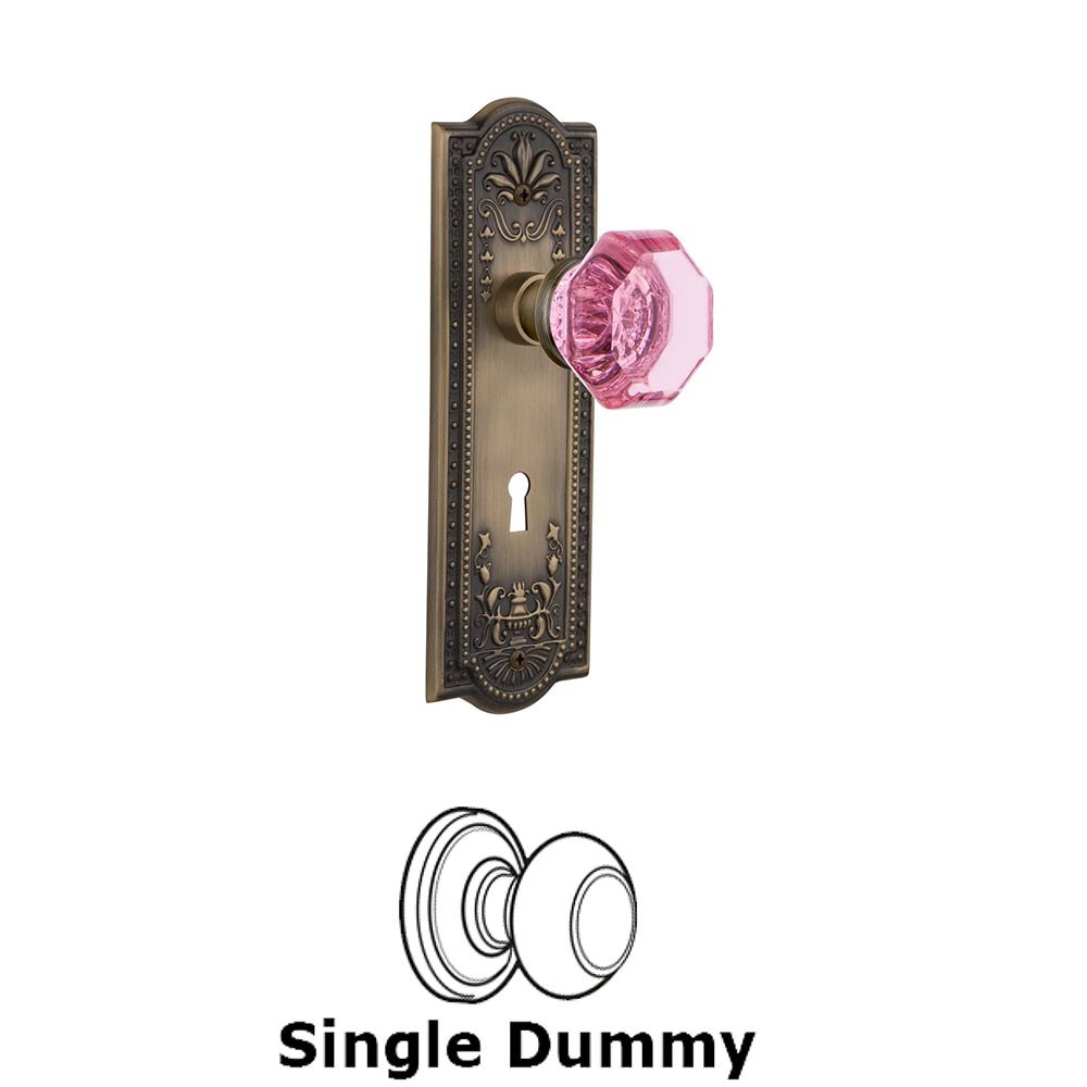 Nostalgic Warehouse - Single Dummy - Meadows Plate with Keyhole Waldorf Pink Door Knob in Antique Brass