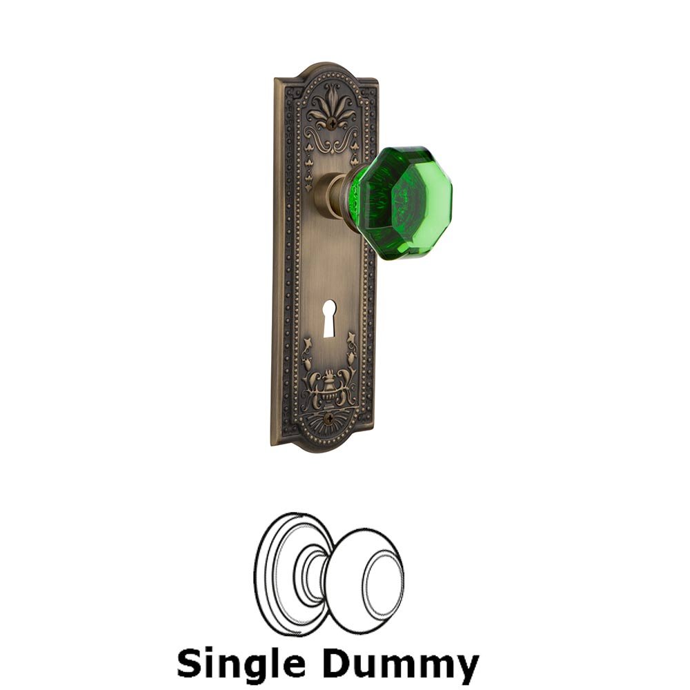 Nostalgic Warehouse - Single Dummy - Meadows Plate with Keyhole Waldorf Emerald Door Knob in Antique Brass