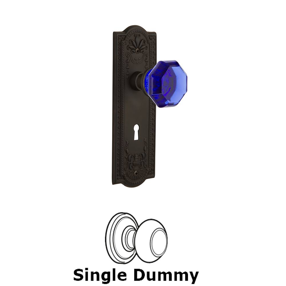 Nostalgic Warehouse - Single Dummy - Meadows Plate with Keyhole Waldorf Cobalt Door Knob in Oil-Rubbed Bronze