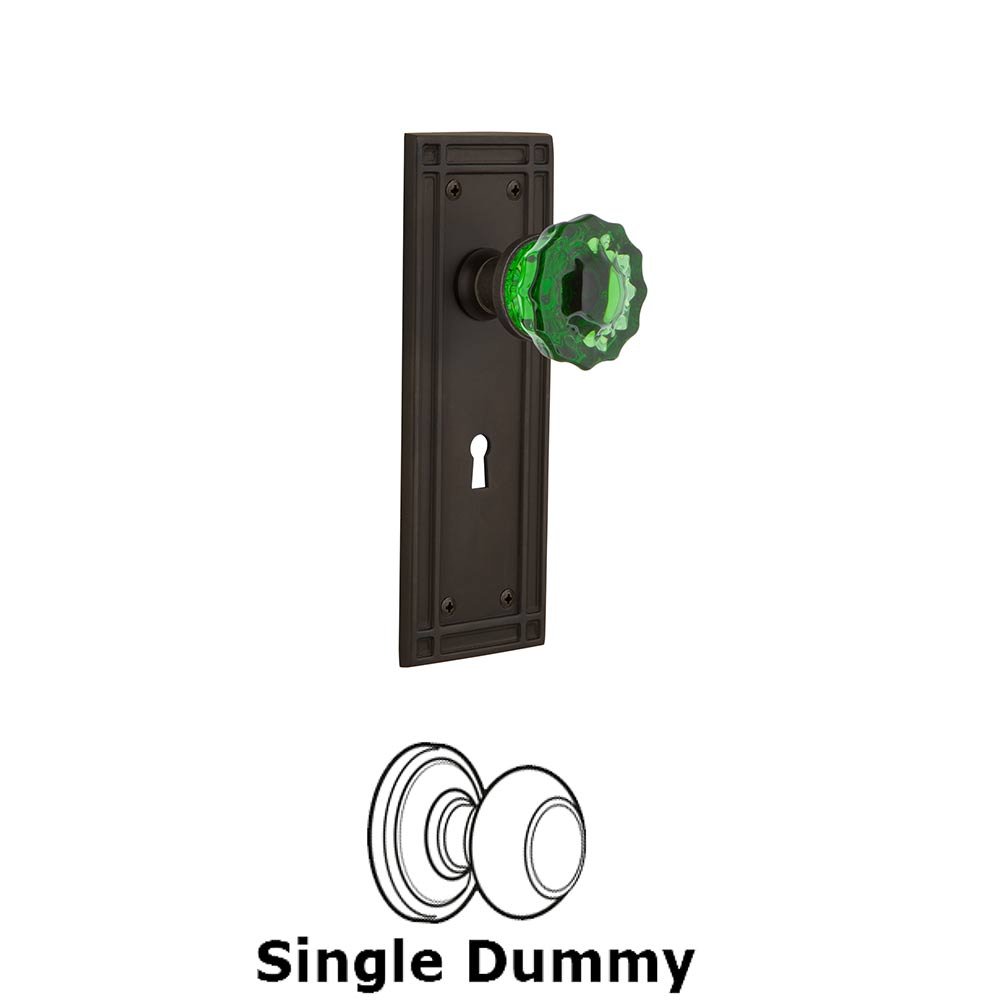 Nostalgic Warehouse - Single Dummy - Mission Plate with Keyhole Crystal Emerald Glass Door Knob in Oil-Rubbed Bronze