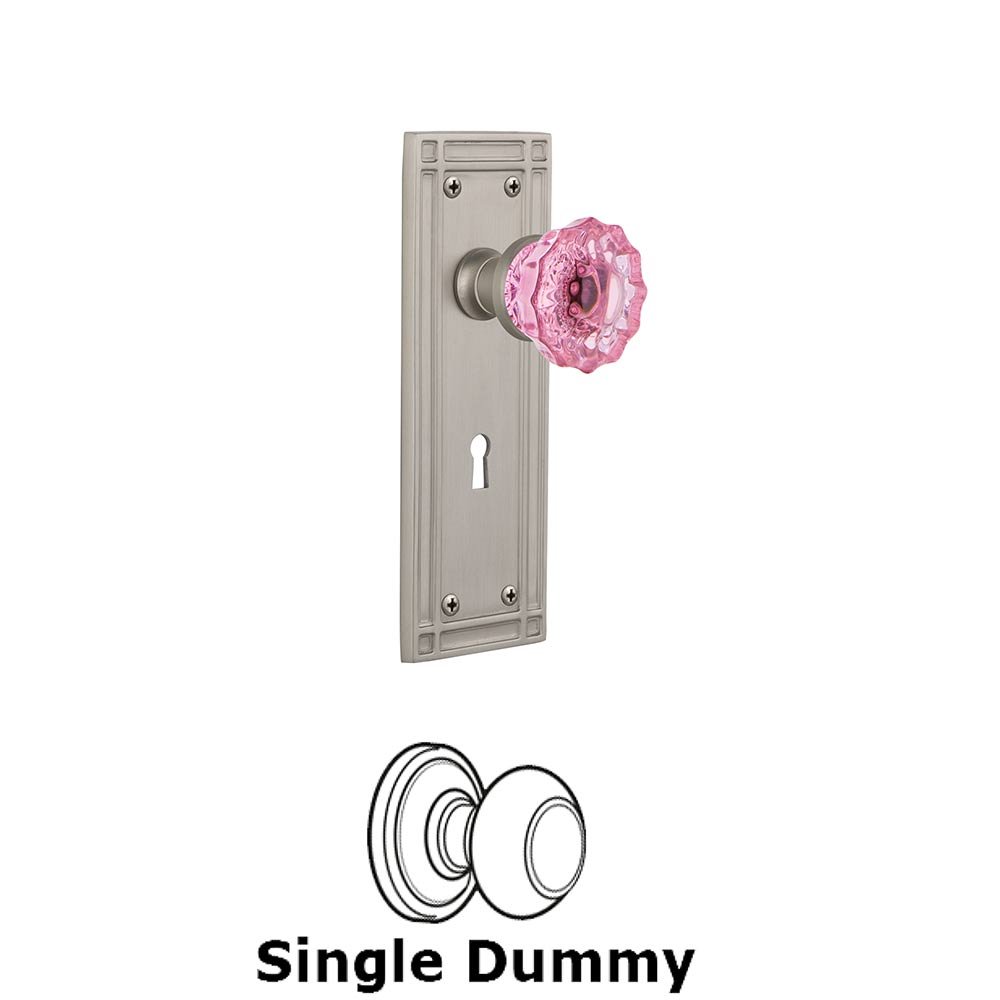 Nostalgic Warehouse - Single Dummy - Mission Plate with Keyhole Crystal Pink Glass Door Knob in Satin Nickel