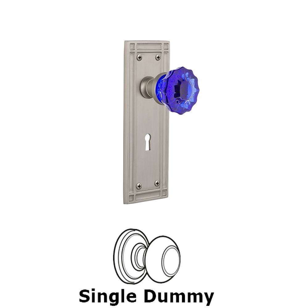 Nostalgic Warehouse - Single Dummy - Mission Plate with Keyhole Crystal Cobalt Glass Door Knob in Satin Nickel
