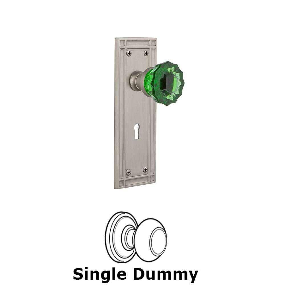 Nostalgic Warehouse - Single Dummy - Mission Plate with Keyhole Crystal Emerald Glass Door Knob in Satin Nickel