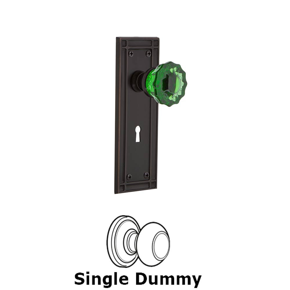 Nostalgic Warehouse - Single Dummy - Mission Plate with Keyhole Crystal Emerald Glass Door Knob in Timeless Bronze