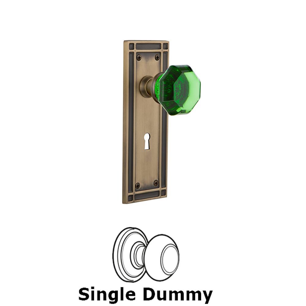Nostalgic Warehouse - Single Dummy - Mission Plate with Keyhole Waldorf Emerald Door Knob in Antique Brass
