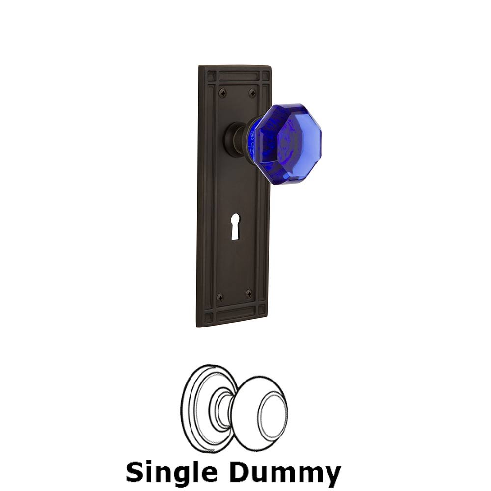 Nostalgic Warehouse - Single Dummy - Mission Plate with Keyhole Waldorf Cobalt Door Knob in Oil-Rubbed Bronze