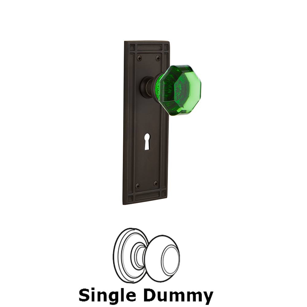Nostalgic Warehouse - Single Dummy - Mission Plate with Keyhole Waldorf Emerald Door Knob in Oil-Rubbed Bronze
