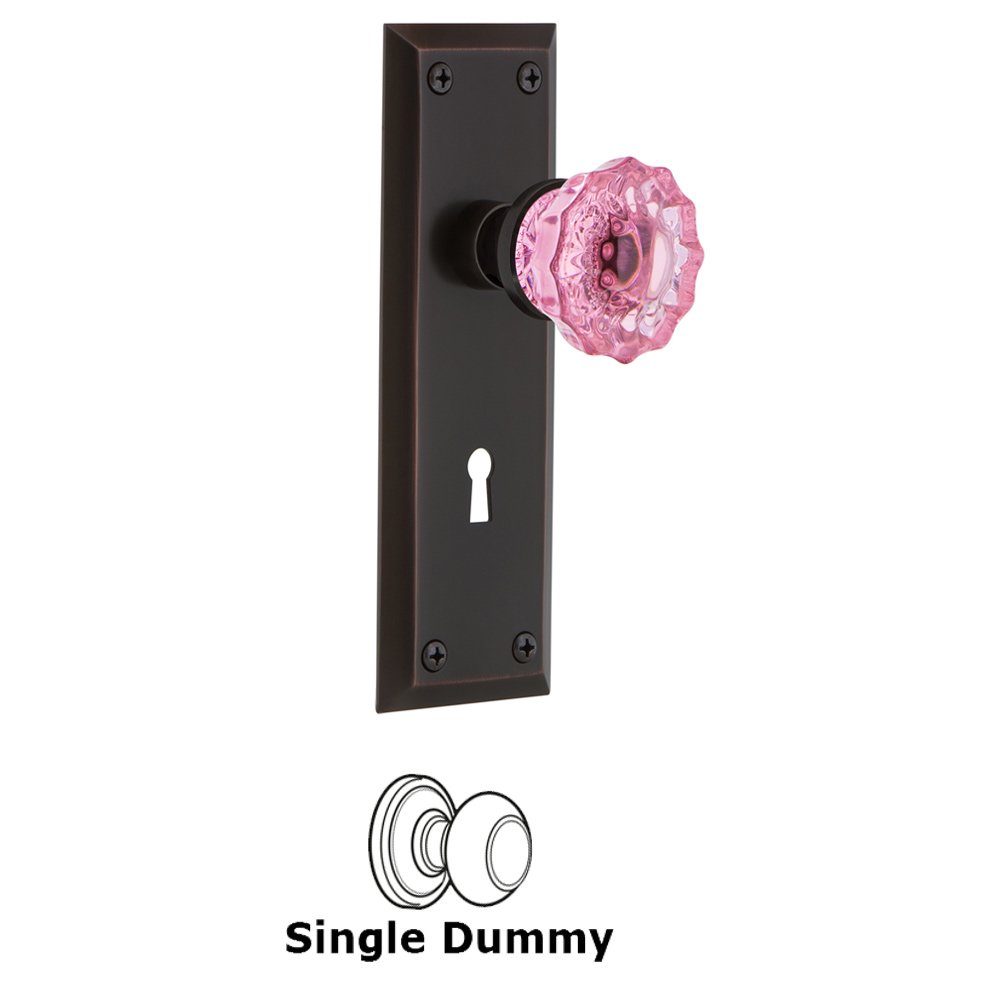 Nostalgic Warehouse - Single Dummy - New York Plate with Keyhole Crystal Pink Glass Door Knob in Timeless Bronze