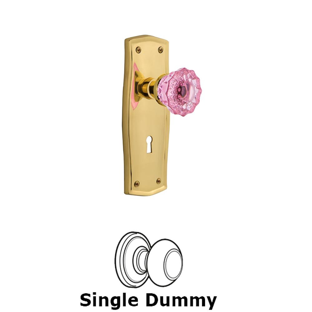 Nostalgic Warehouse - Single Dummy - Prairie Plate with Keyhole Crystal Pink Glass Door Knob in Unlaquered Brass