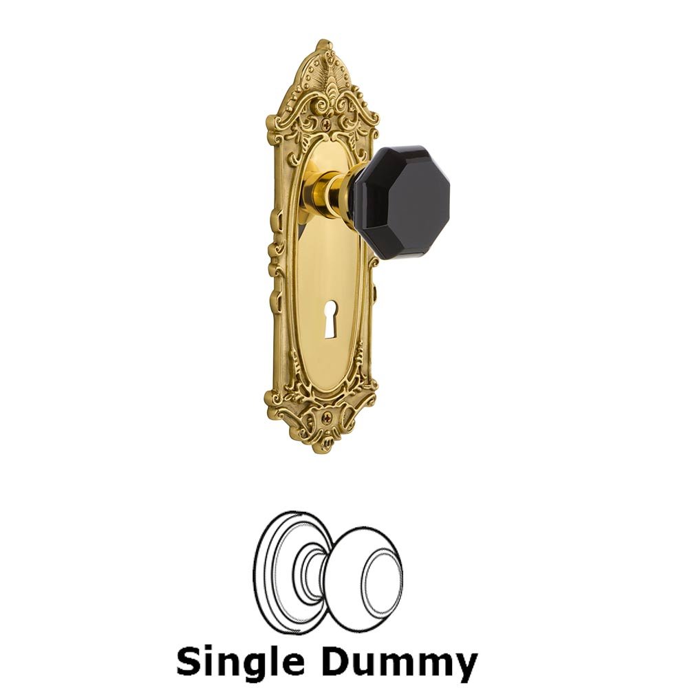 Nostalgic Warehouse - Single Dummy - Victorian Plate with Keyhole Waldorf Black Door Knob in Polished Brass