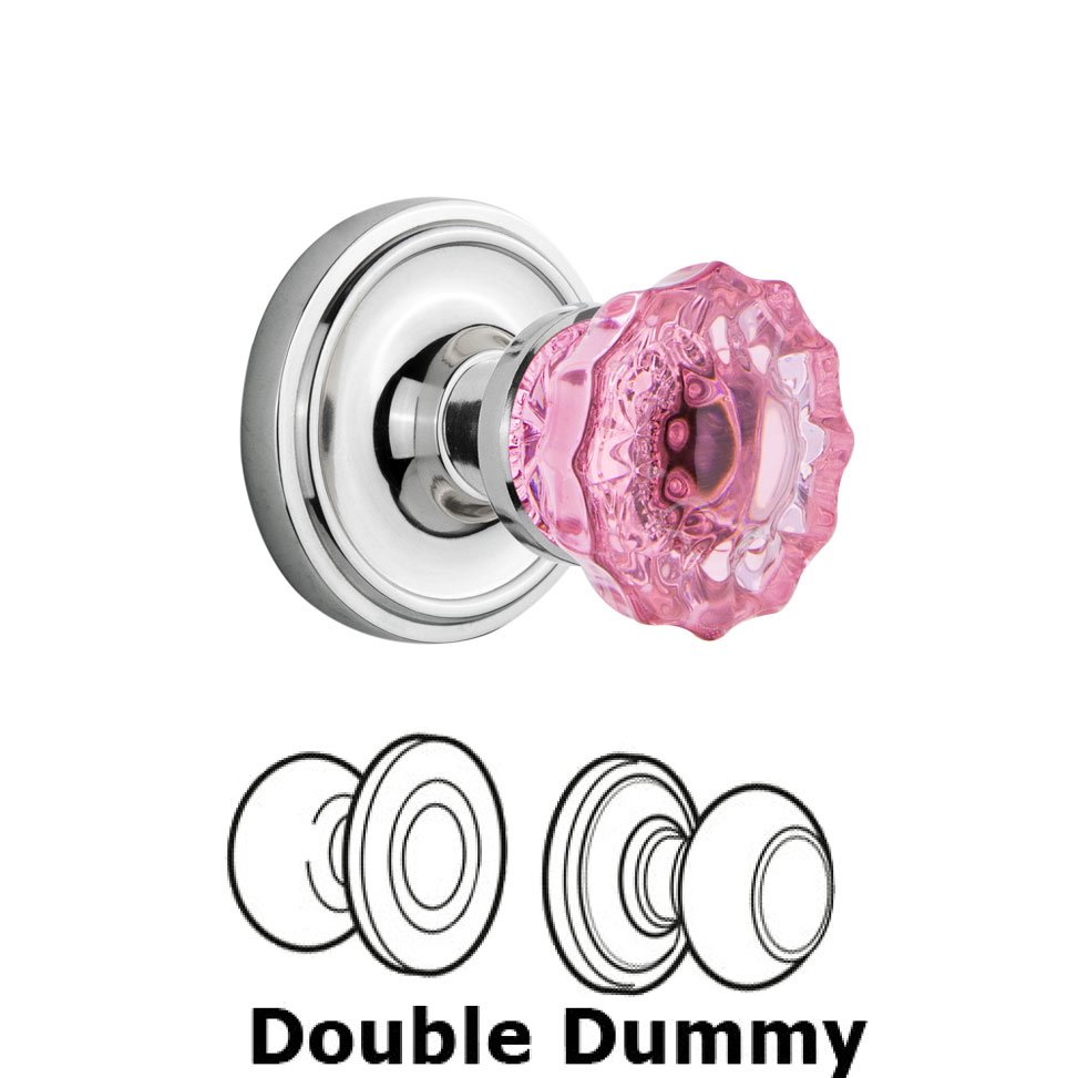 Double Dummy Classic Rose Crystal Pink Glass Door Knob in Bright Chrome